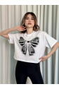 Oversize beyaz baskılı crop tişört