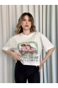 Oversize beyaz baskılı crop tişört