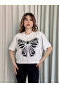 Oversize beyaz baskılı crop tişört