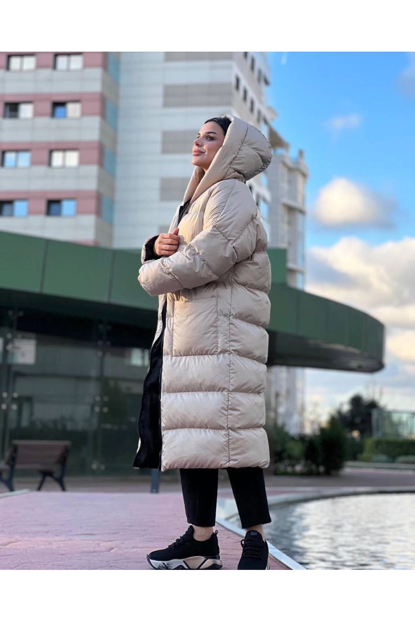 Oversi̇ze uzun şi̇şme mont