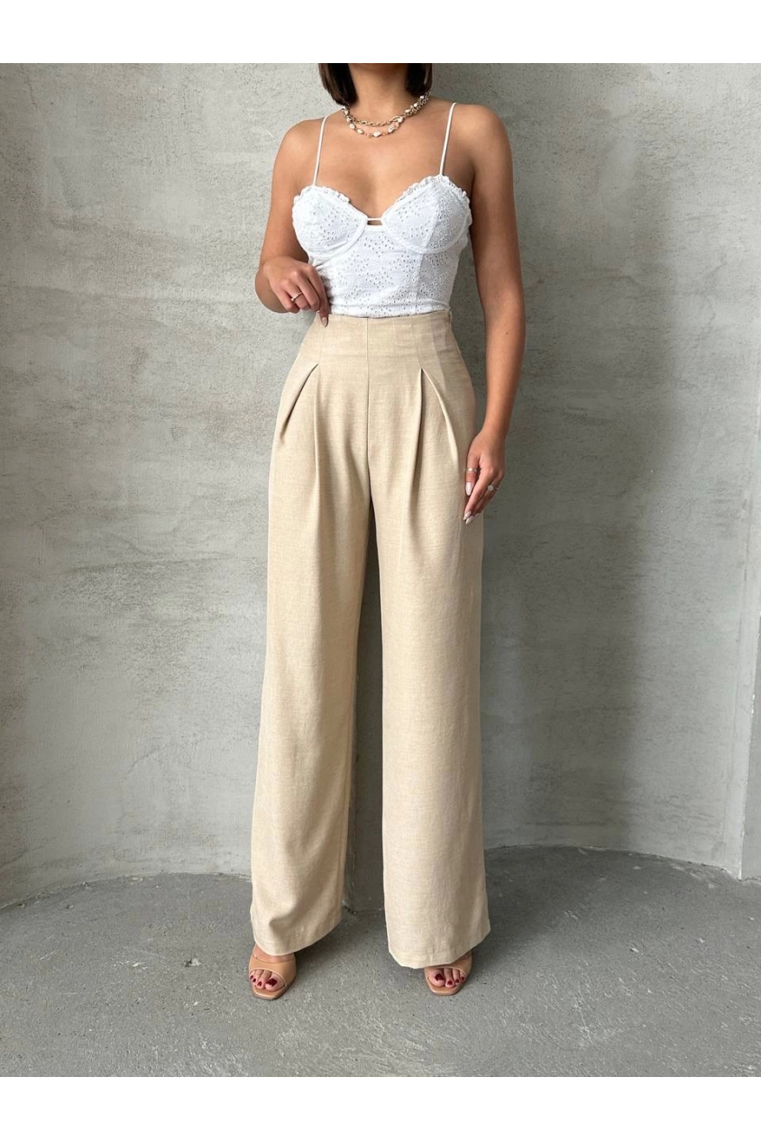 Pileli keten pantolon s255046