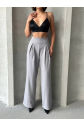 Pileli keten pantolon s255046