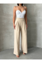Pileli keten pantolon s255046