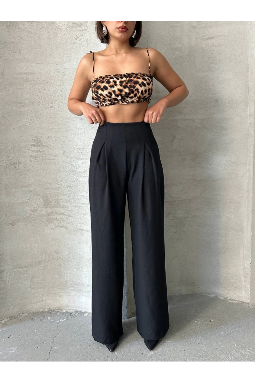 Pileli keten pantolon s255046