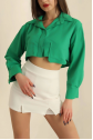 Poplin crop gömlek yeşil s3060