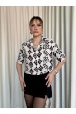 Siyah beyaz baskılı crop gömlek