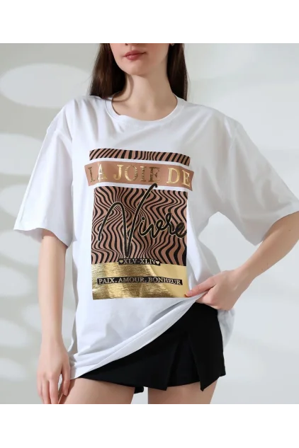 Varak çizgili oversize tişört