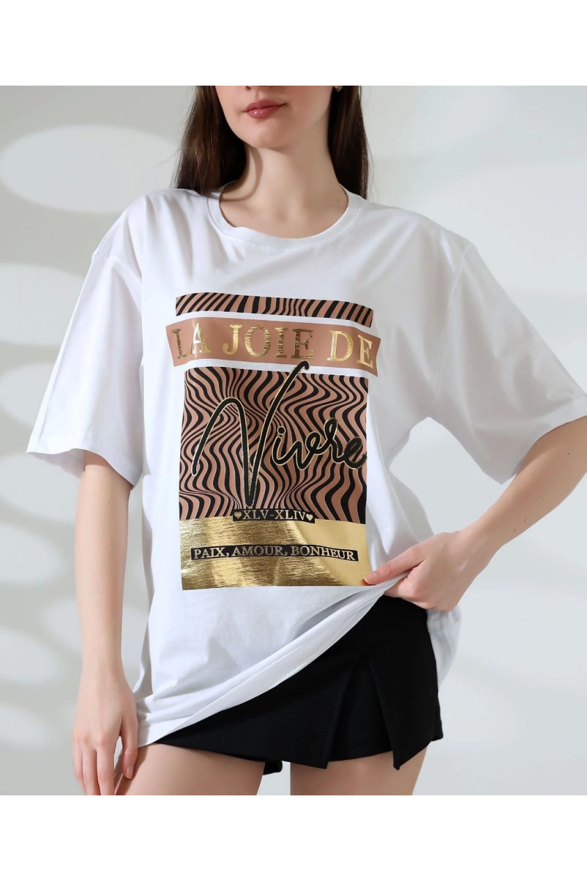 Varak çizgili oversize tişört