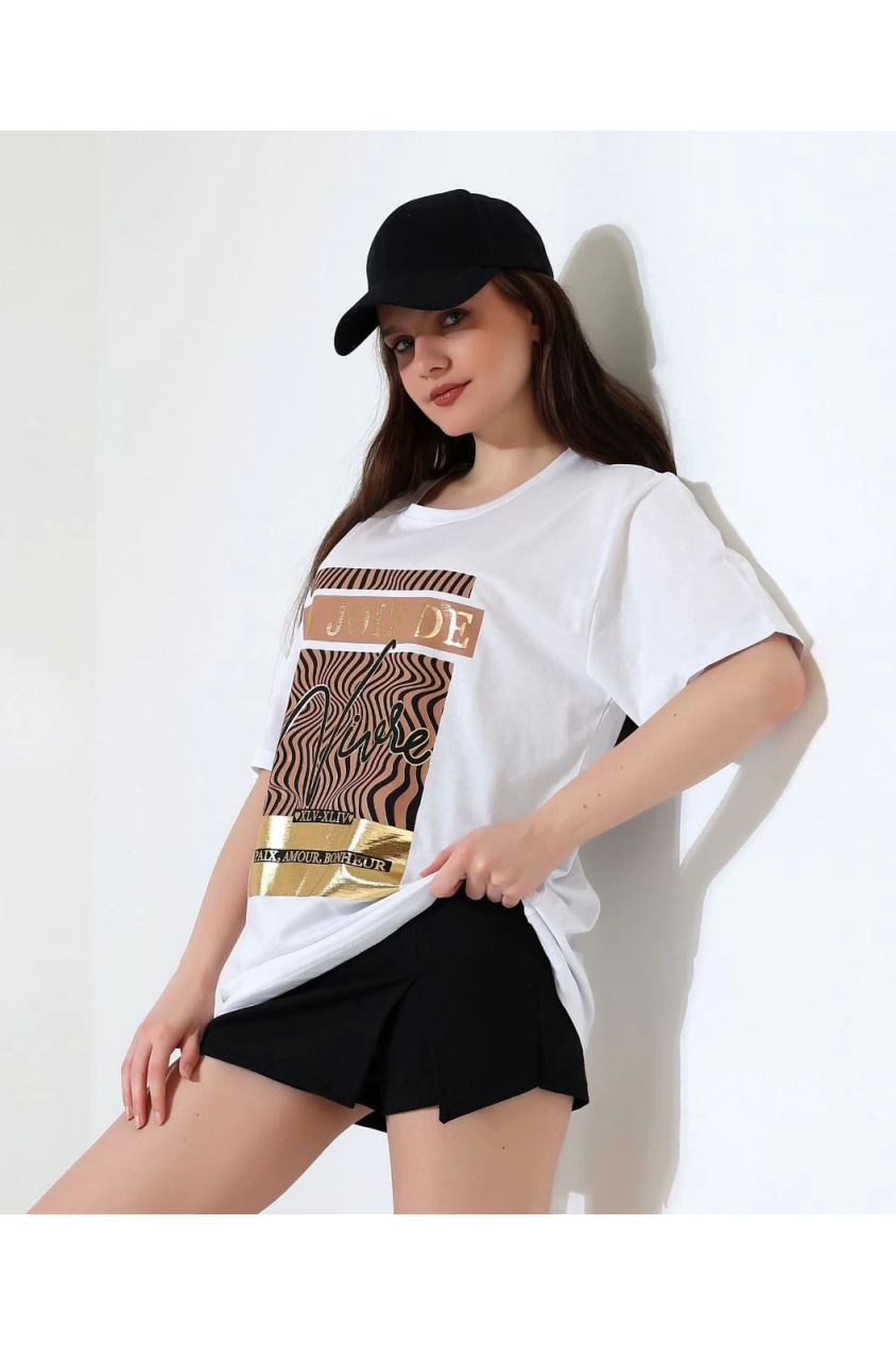 Varak çizgili oversize tişört