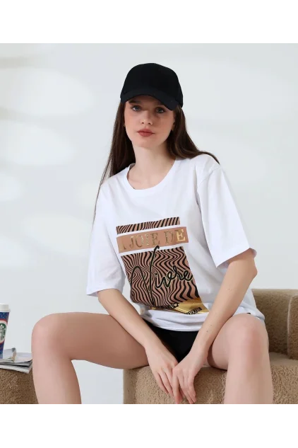 Varak çizgili oversize tişört