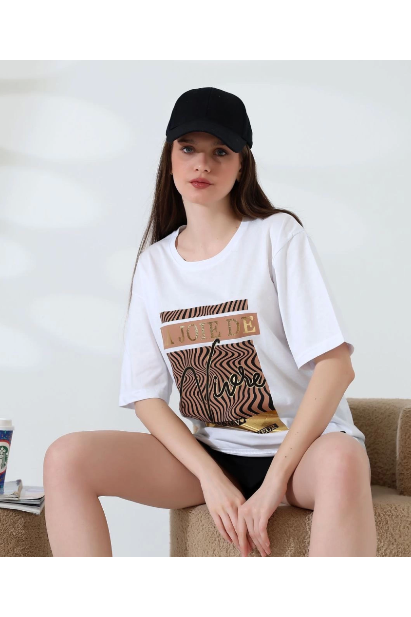 Varak çizgili oversize tişört