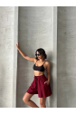 Volanlı keten şort bordo s255058