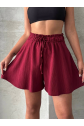 Volanlı keten şort bordo s255058