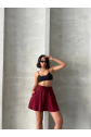 Volanlı keten şort bordo s255058