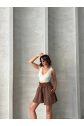 Volanlı keten şort kahve s255058