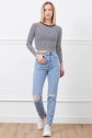Yüksek bel yırtmaçlı mom jean pantolon