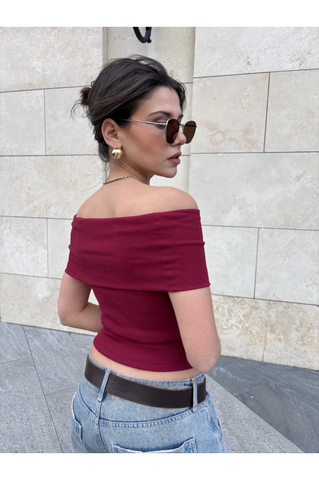 Madonna yaka sıfır kol bluz