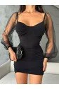 Kadın Sandy Kumaş Kolları Tül Detaylı Mini Boy Elbise