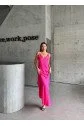 JAKARLI ASKILI SATEN ELBİSE ASİMETRİK - Pembe