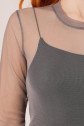 Transparan Gri Tül Basic Bluz