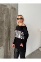 Kadın Kadife Kumaş Zebra Desenli Omuz Detay Uzun Kollu Bluz
