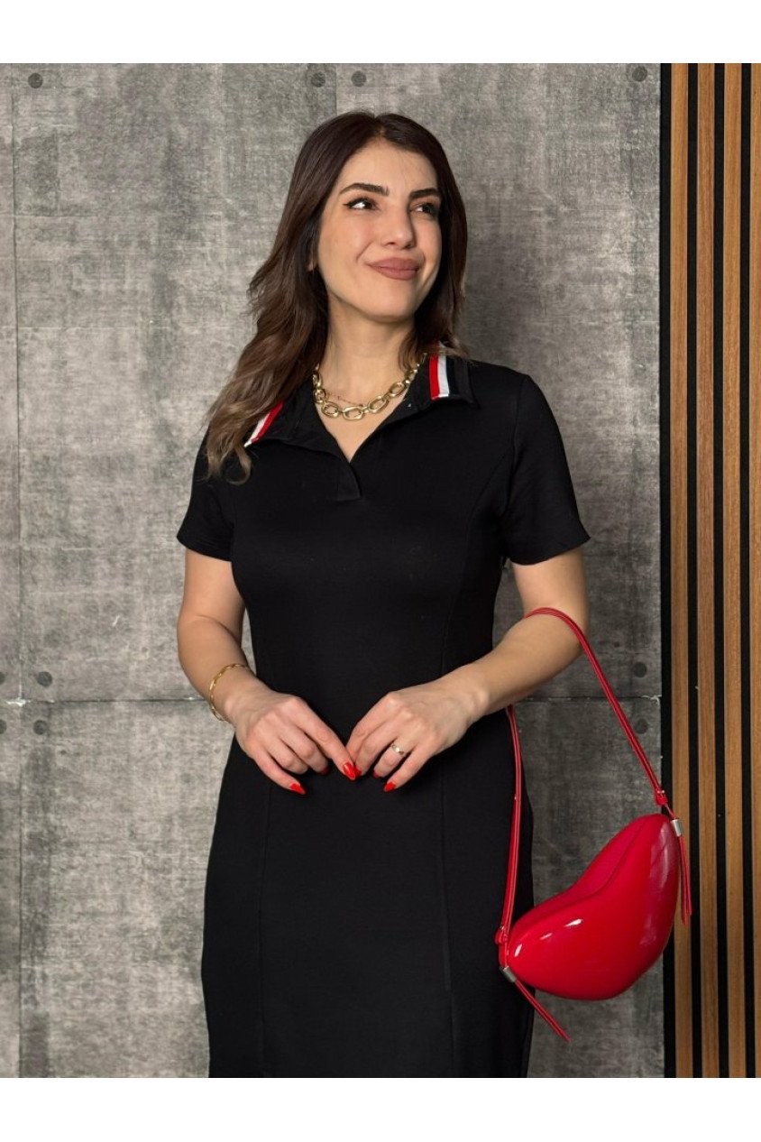 Kadın Yaka Ribanalı Çift Yırtmaçlı Elbise