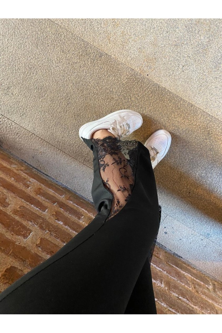 Kadın Dantel Eklemeli Ispanyol Paça Scuba Tayt Pantalon