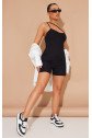 Kadın Asimetrik Askılı Mini Kaşkorse Bodycon Tulum