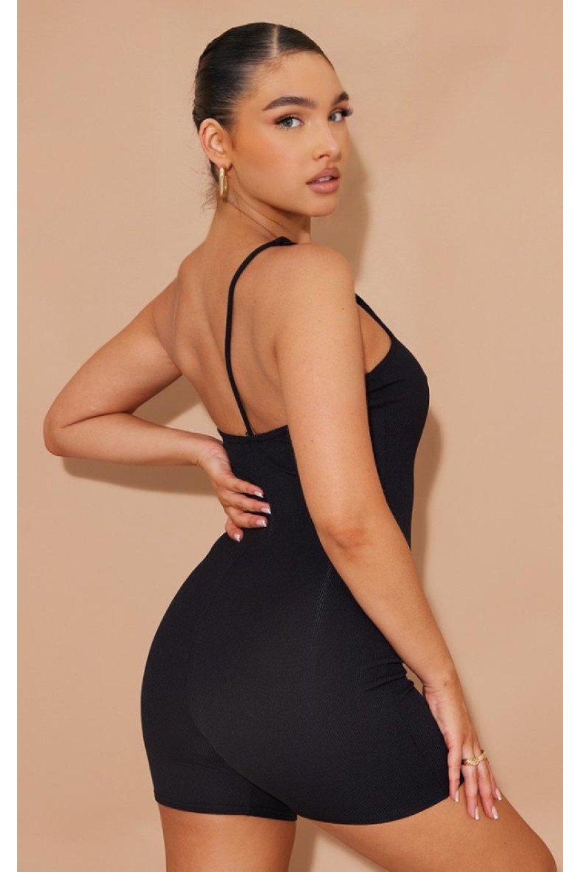 Kadın Asimetrik Askılı Mini Kaşkorse Bodycon Tulum
