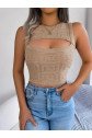Kadın Askılı Bisiklet Yaka Güpüs Dekolteli Triko Crop Bluz
