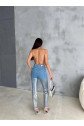 DİZ YIRTIK VARAKLI MOM KOT PANTOLON - Gümüş