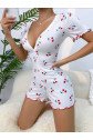 Kadın Göğüs Dekolteli Pinterest Kiraz Desen Full Likralı şort Tulum