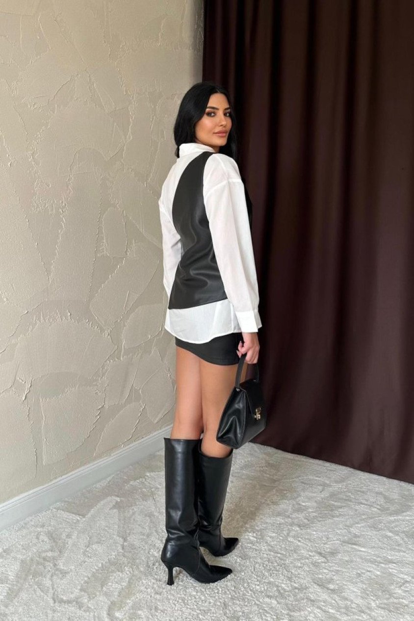 Beyaz Yandan Bağlamalı Yelek Gömlek