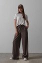 Beli Lastikli Bol Paça Pantolon - Kahve