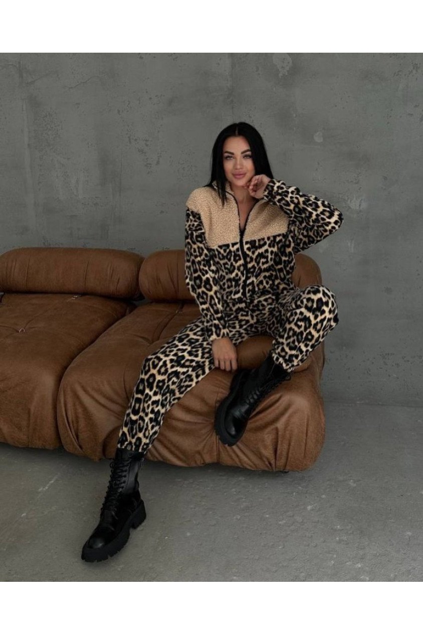 Kadın 3 Iplik Kumaş Leopar Desenli Ikili Takım