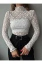 Kadın Likralı Dantel Transparan Uzun Kol Crop Bluz
