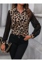 Kadın Leopar Desenli Kolları Tül Detaylı Krep Bluz
