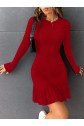 Kadın Bisiklet Yaka Uzun Kol Etek Ucu Fırfırlı Triko (polyenit) Yılbaşı özel Mini Boy Elbise