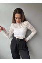 Kadın Likralı Dantel Transparan Uzun Kol Crop Bluz