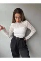 Kadın Likralı Dantel Transparan Uzun Kol Crop Bluz