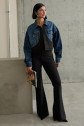 Siyah Denim Scuba Garnili Ceket