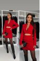 Kadın Atlas Kumaş Uzun Kollu V Yaka Blazer Kesim Göbek Dekolteli Mini Ceket Elbise