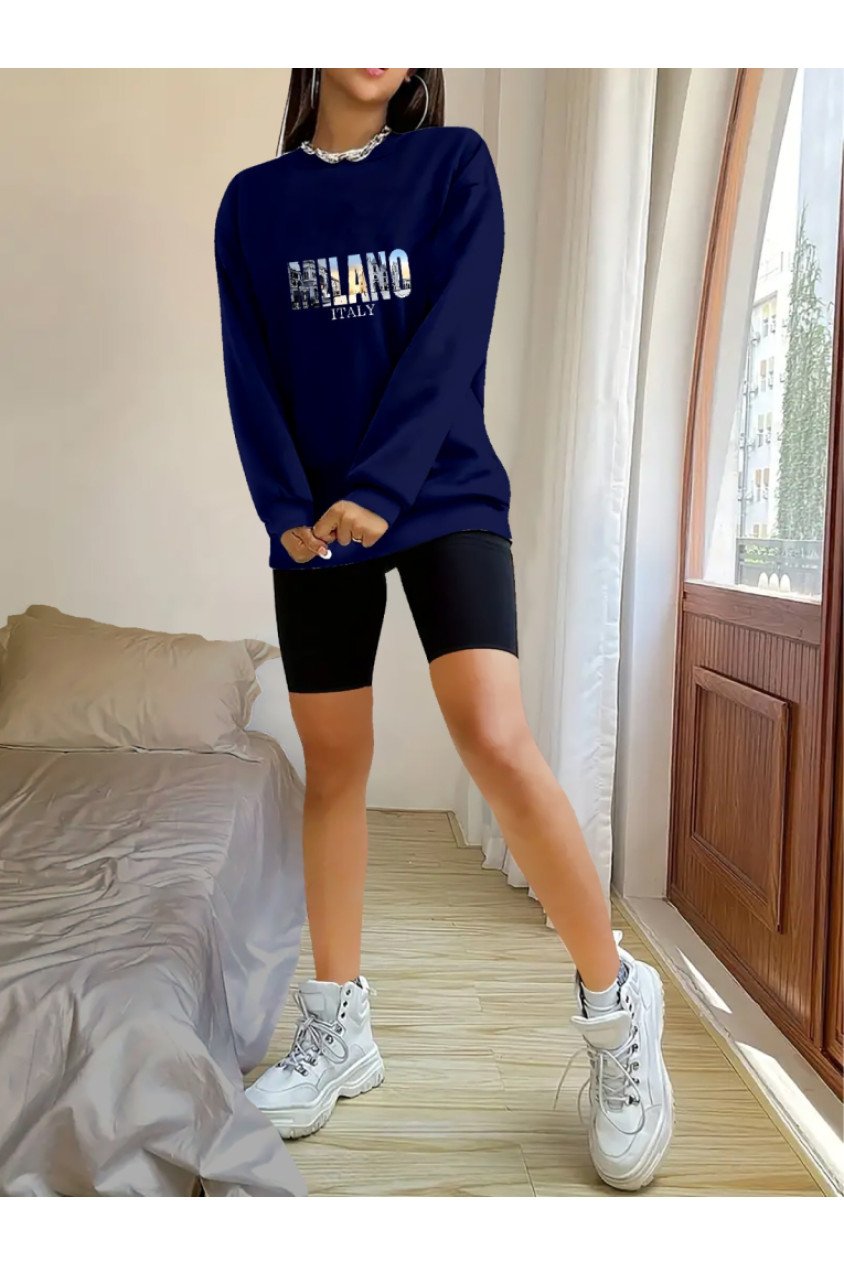 Kadın Uzun Kollu Bisiklet Yaka Desenli Viskon Iki Iplik Bluz