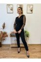 Krep Kumaş Kol Tül Puan Detaylı Kuşaklı Tulum 141 Cm