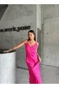 JAKARLI ASKILI SATEN ELBİSE ASİMETRİK - Pembe