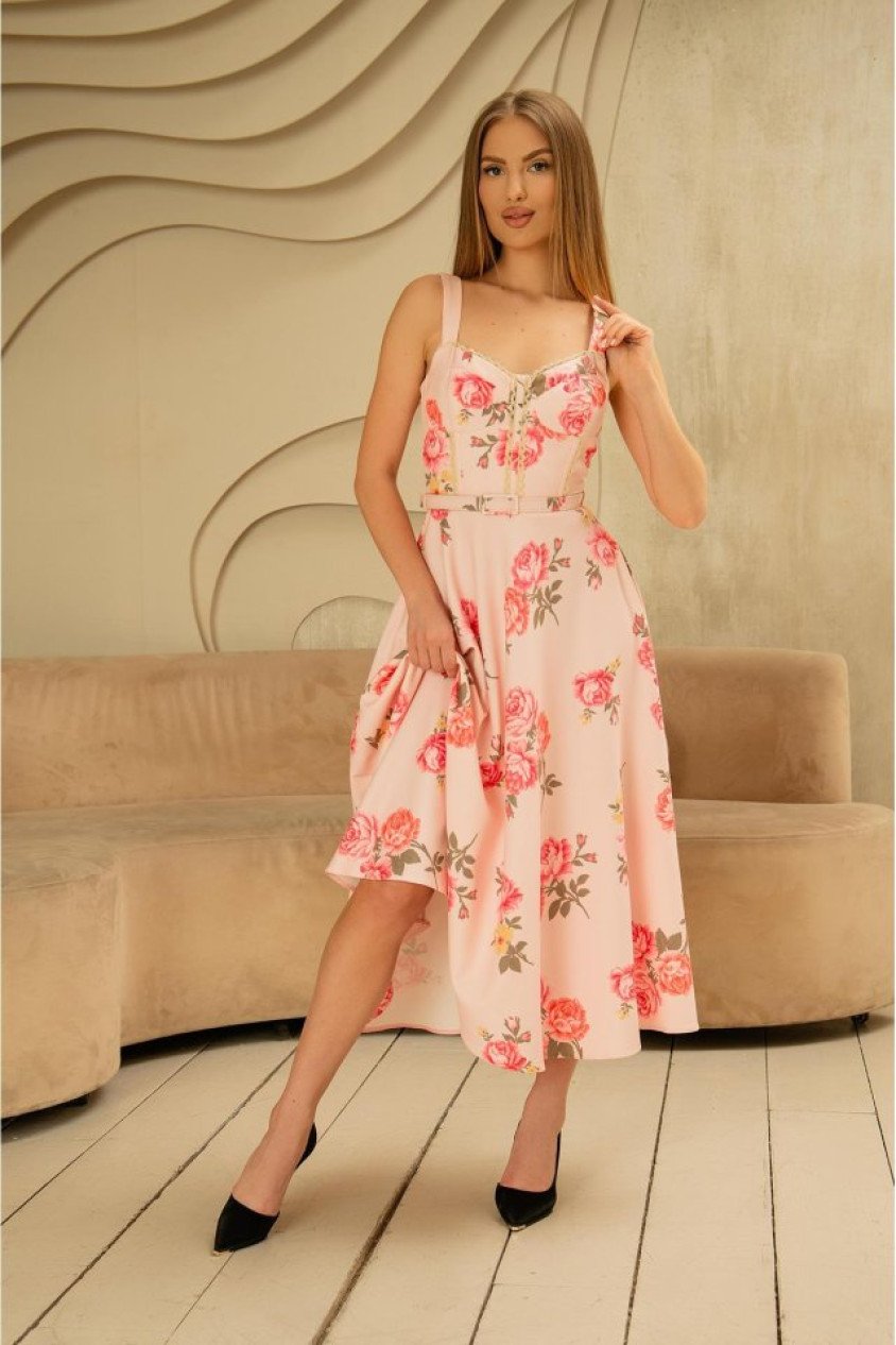 Pembe İnce Kemer Detaylı Elbise