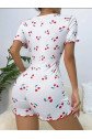 Kadın Göğüs Dekolteli Pinterest Kiraz Desen Full Likralı şort Tulum
