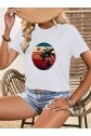 Kadın Kısa Kollu Palmiye Baskılı Viskon T-shirt