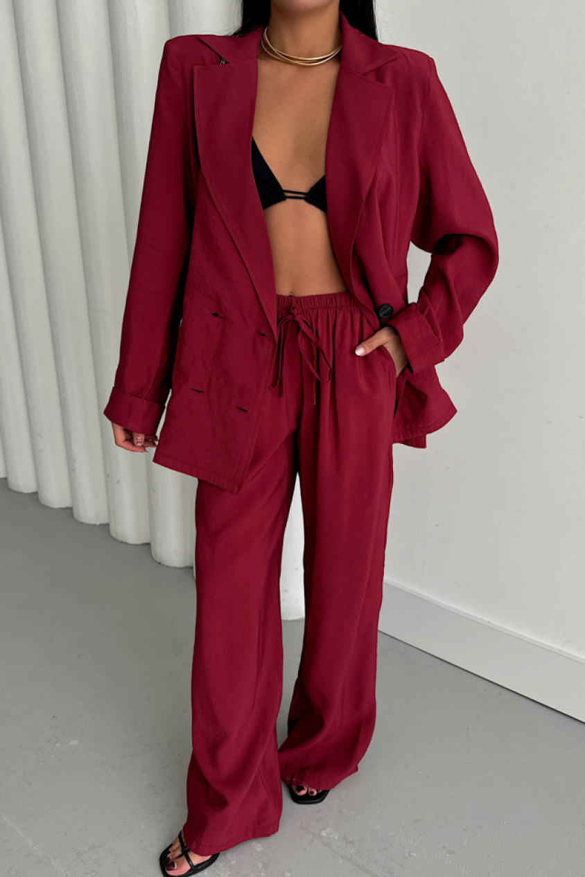 MODAL 4 DÜĞME ASTARSIZ CEKET - PANTOLON TAKIM - Bordo