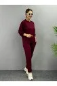 Kadın Uzun Kollu Bisiklet Yaka Viskon Iki Iplik Bluz Ve Pantolon Ikili Takım